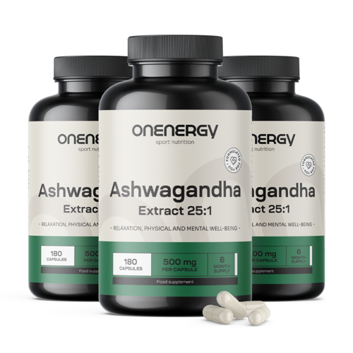 3x Ashwagandha 500 mg – extracto 25:1, en total 540 cápsulas