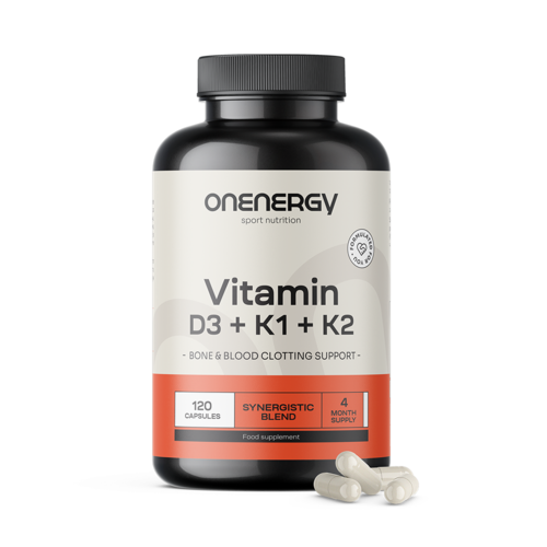 Vitamina D3 + K1 + K2, 120 cápsulas